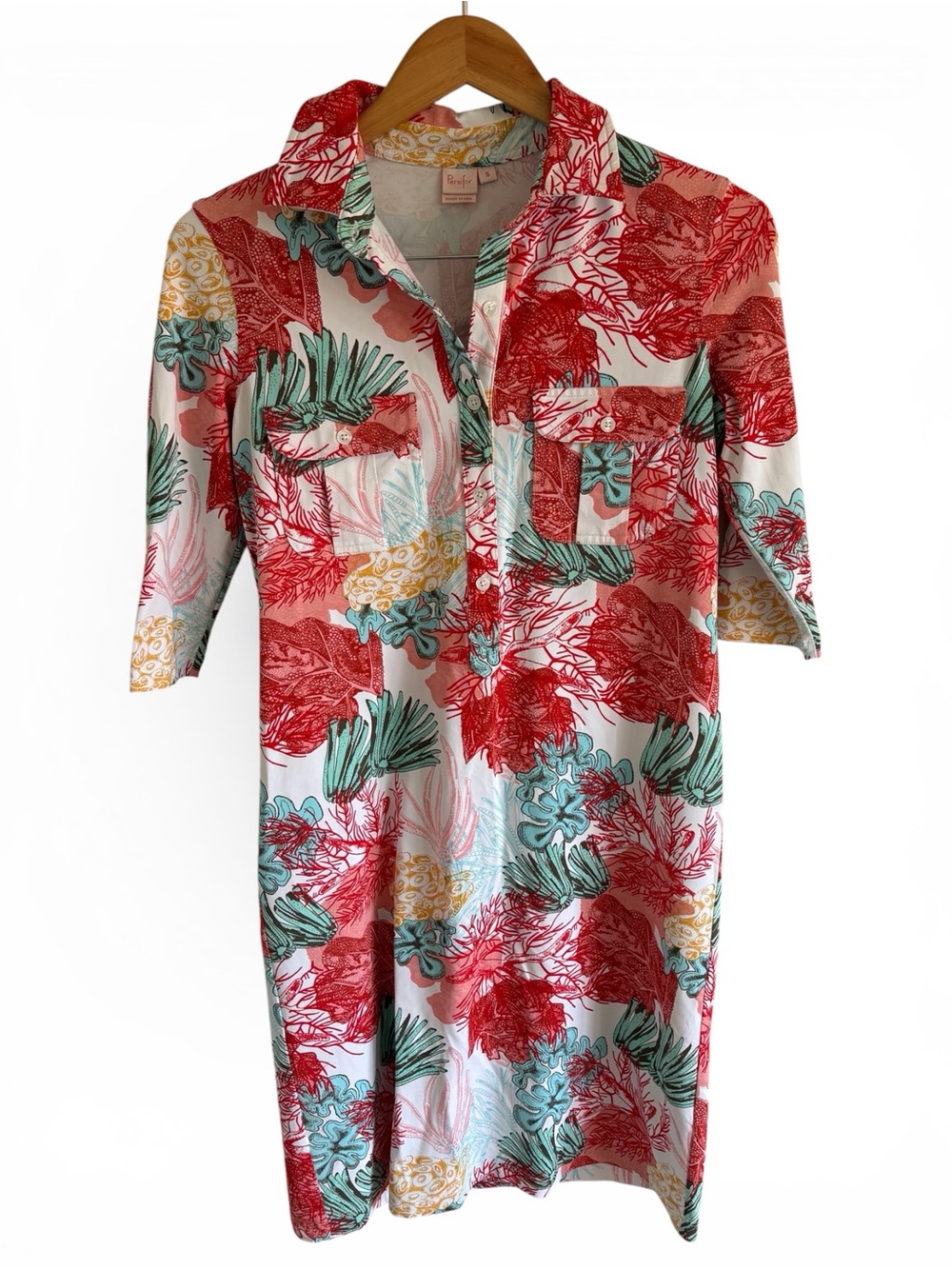 Persifor Flower  Print Shift Dress in Red and Teal